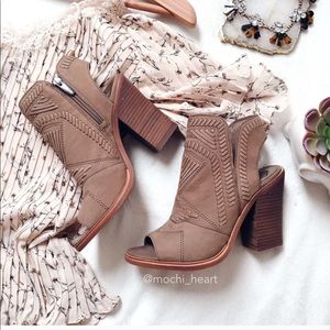 Vince Camuto French taupe block heel bootie